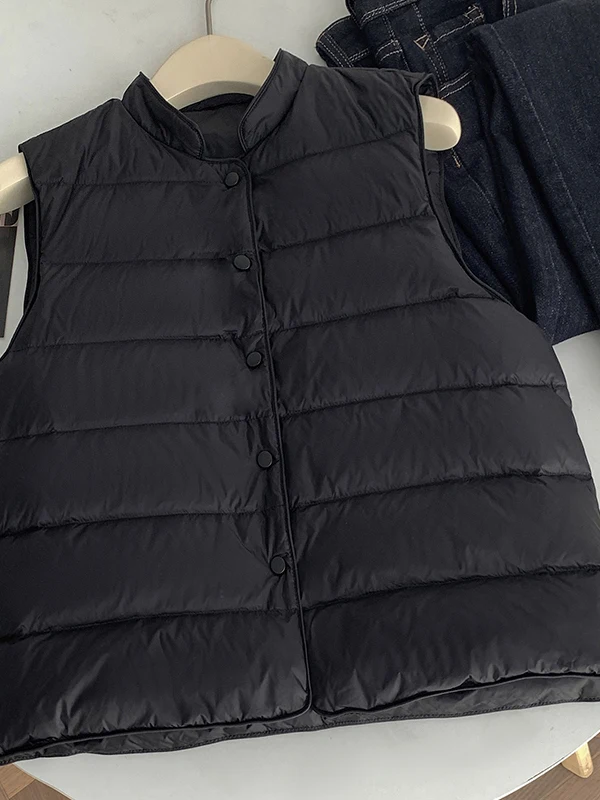 

Теплый хлопковый жилет, простой воротник-стойка, универсальный модный женский тюнер со съемной биркой для поездок на работу, стандартная длина, одна пуговица