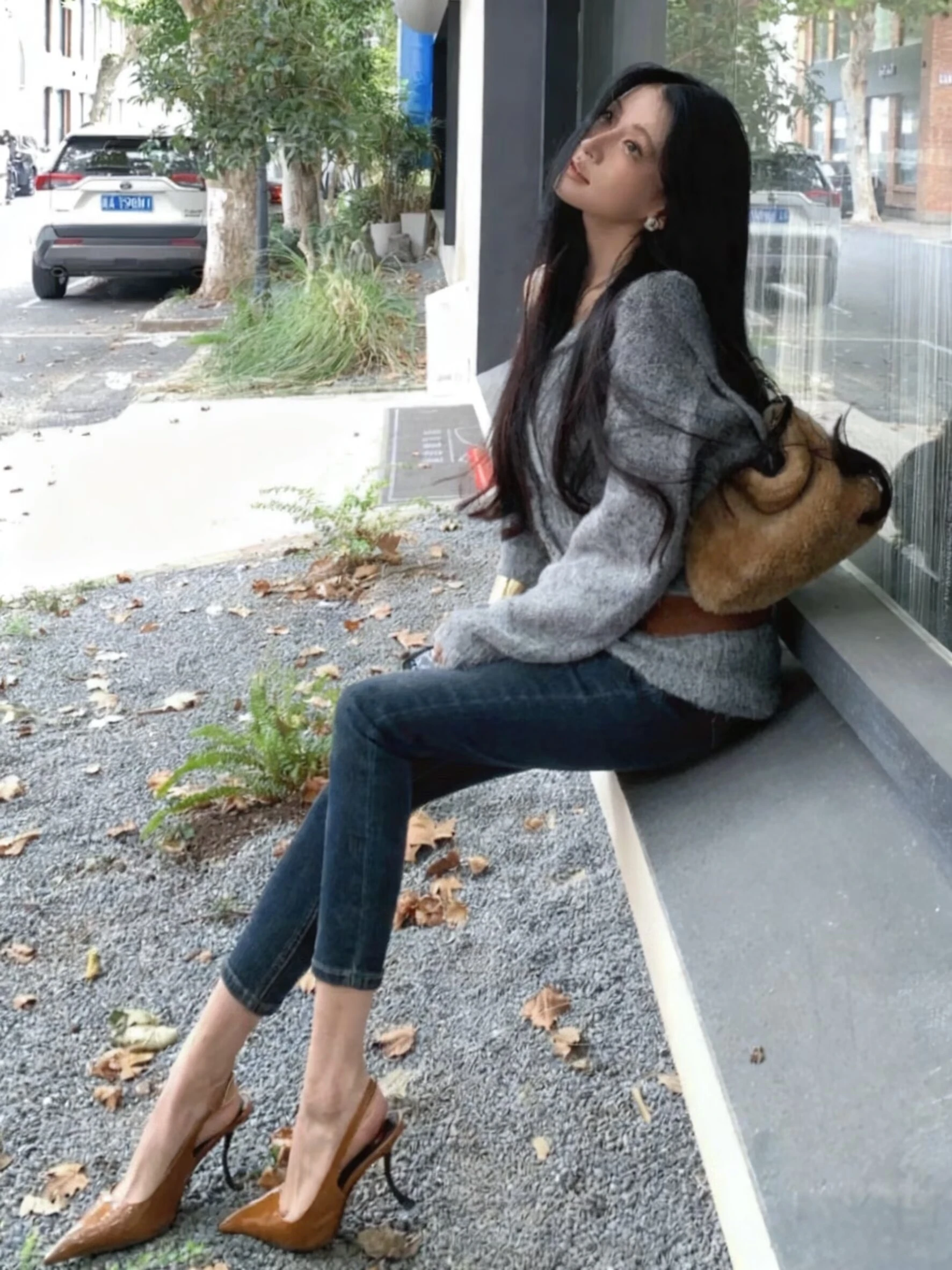 

Retro Korean Sle Women's Slim Fit Jeans High Waist Cotton Stretch Denim Blue Waed Straight Leg Pencil Pants Autumn Season