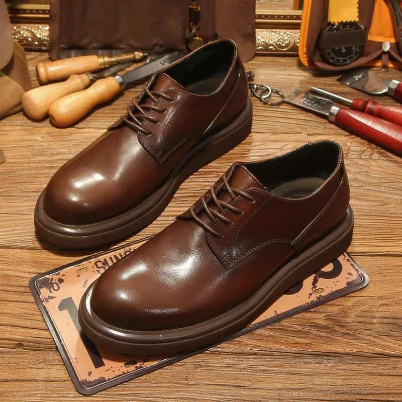 New Men Shoes Genuine Leather High End Black Brown Lace Up Work Luxury Derby Shoes Male Business Office Casual Dress Shoes