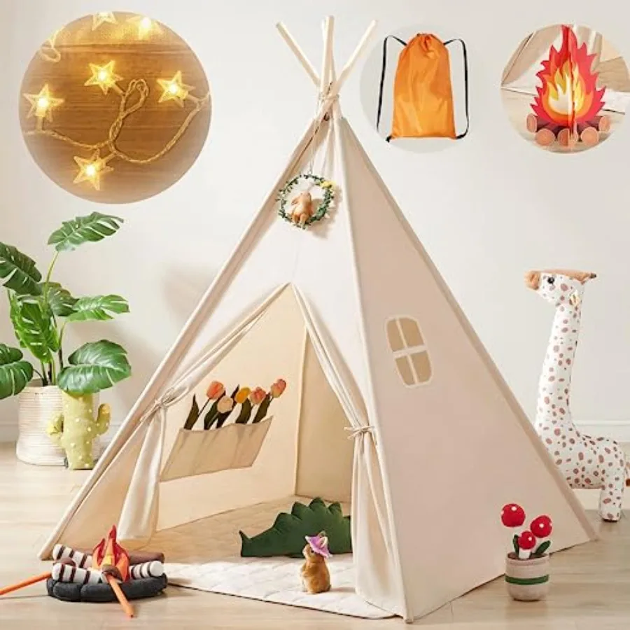 Tiny Land Teepee Tent for with Star Lights, Foldable Play Tent for Girls and Boys, Washable Indoor Toddler Tent, Cozy Warm Read