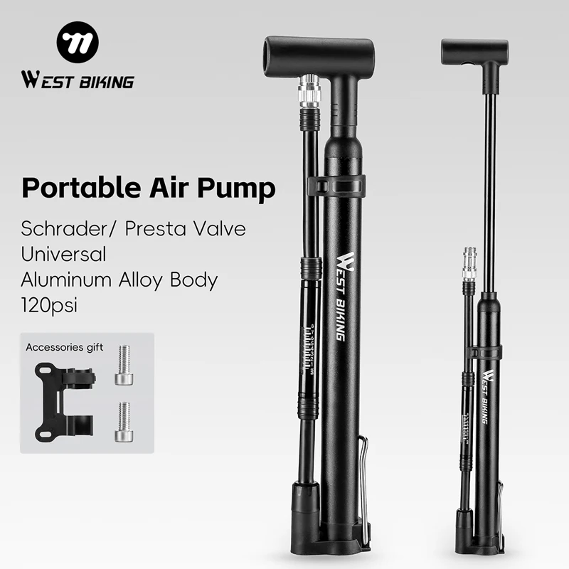 

WEST BIKING Bicycle Portable Tire Inflator with Gauge 120PSI High Pressure Air Pump for Schrader/Presta Valve Scooter Bike Pumps