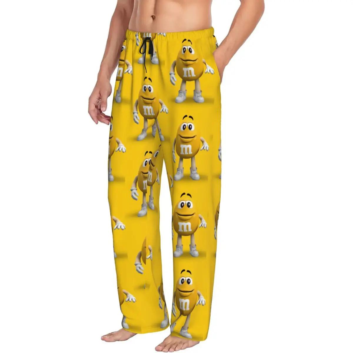 Custom MM Chocolate Candy Pajama Pants Men's Cartoon Lounge Sleep Drawstring Sleepwear Bottoms with Pockets