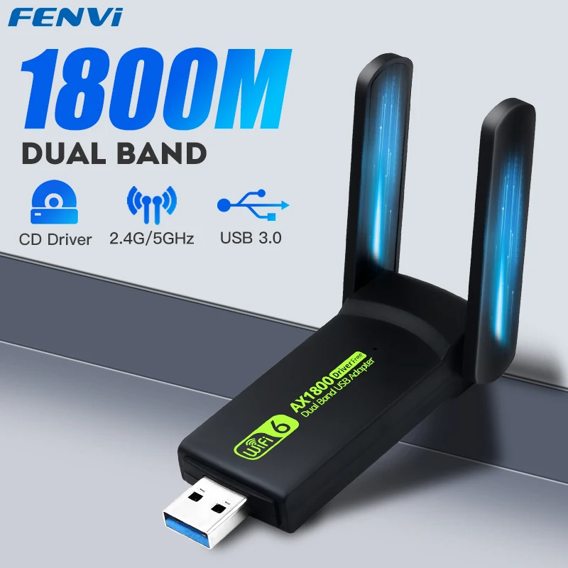 FENVI 1800 mb/s WiFi 6 USB 3.0 Adapter 802.11AX 2.4G/5GHz bezprzewodowa karta sieciowa WiFi6 Dongle RTL8832AU wsparcie Win 10/11 na PC