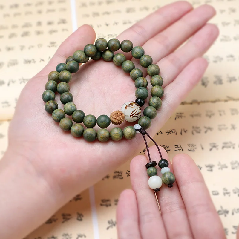 Color Changing Natural Green Sandalwood Bracelets for Women Students Couples Chinese Style Sandalwood Prayer Beads Gifts