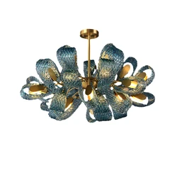 Blue Flower Ceiling Chandelier 2024 Modern Home Decor LED Hanging Lamp Dining Room Lustre Luxury Living Room Art Decor Lamparas