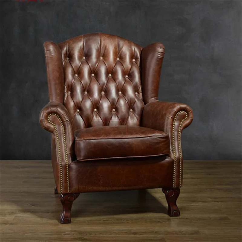 Leather Reading Armchairs Comfy Modern Leisure Room Chairs Back Support Lazy Garden Fauteuils De Salon Theater Furniture