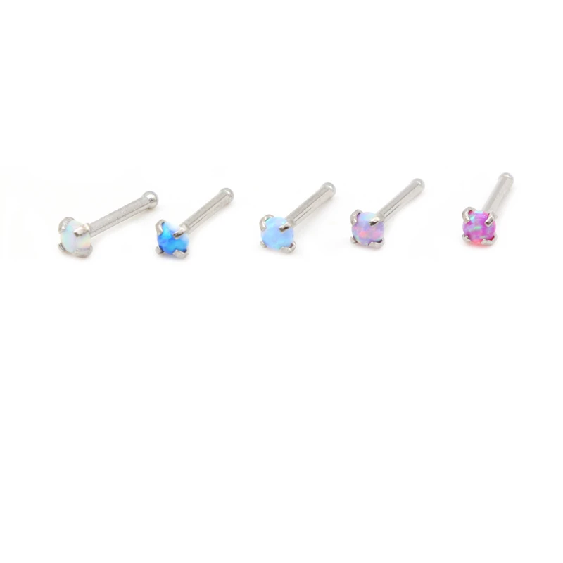 

Opal Gem Nose Stud Curved 316 Surgical Steel Pin Ring Piercing Screw Bone 20G 2mm Wholesale Body Jewelry Cute