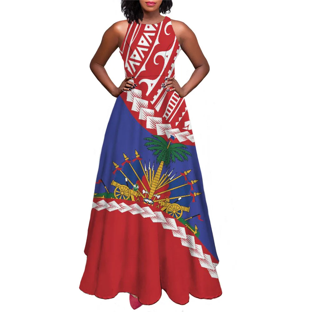 Luxury Party Maxi Dresses for Women Haiti Flag Designer Polynesian Sleeveless Ladies Dress Summer Sleeveless Long Sundress 2022