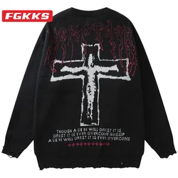 FGKKS 2023 Outdoor Casual Sweater For Men Pure Cotton Embroidery Slim-Fit Pullover High Quality Design Casual Sweater For Men