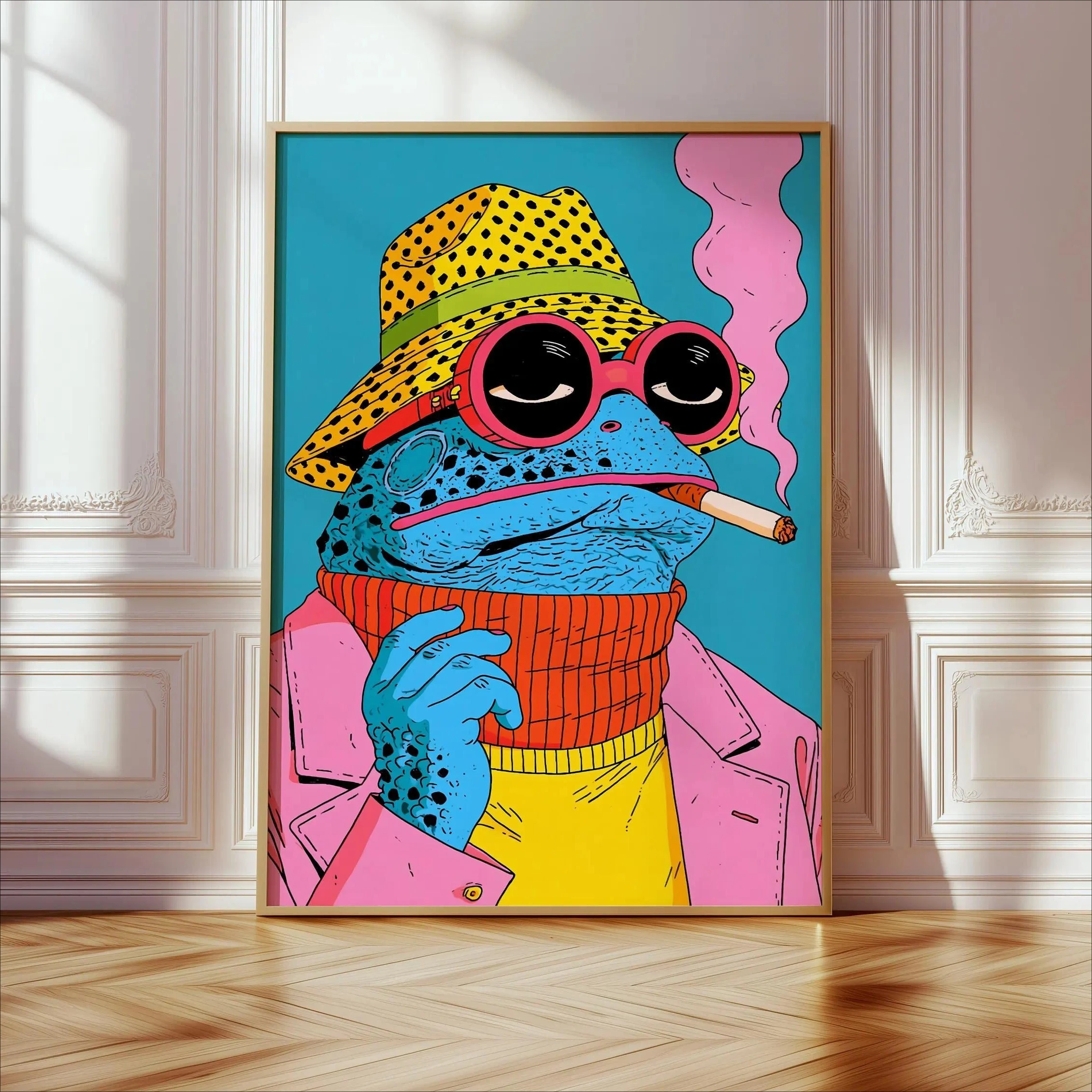 Modern Abstract Y2K Funky Frog Canvas Poster - Unframed Pop Quirky Animal Canvas Prints Painting for Living Room & Bedroom Decor