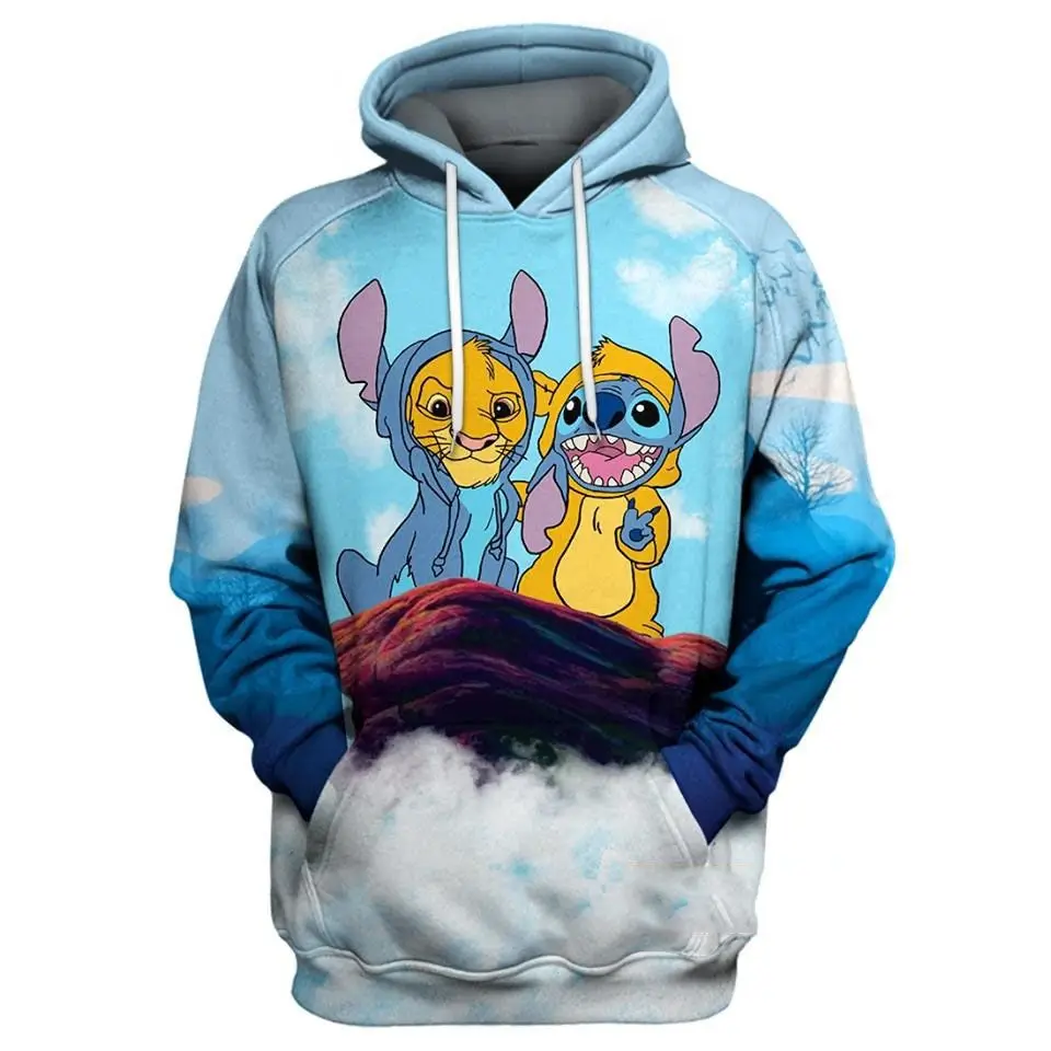 2024 Spring/Summer New Disney Stitch 3D Printed Men's Hoodie Street Fashion Versatile Clothing Outdoor Sports Men's Sweatshirt