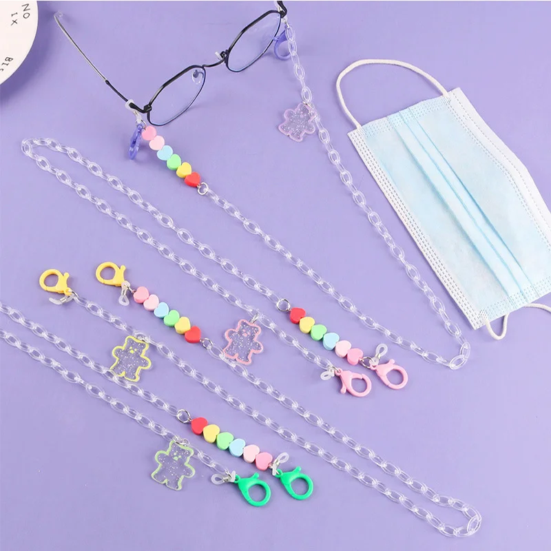 2023 Creative Candy Color Anti-lost Glasses Chain Fashion Children Acrylic Bear Charm Sunglasses Mask Holder Lanyard Neck Strap