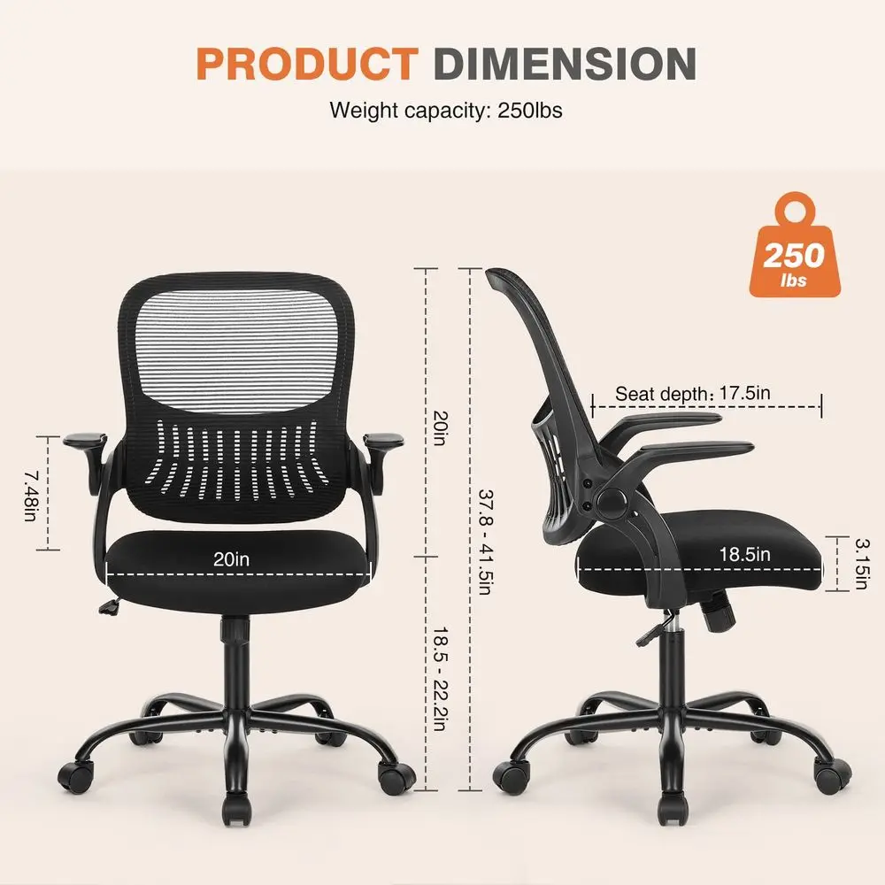 

Office Computer Desk Chair, Ergonomic MidBack Mesh Rolling Work Swivel Task Chairs with Wheels, Comfortable Lumbar Support, Com