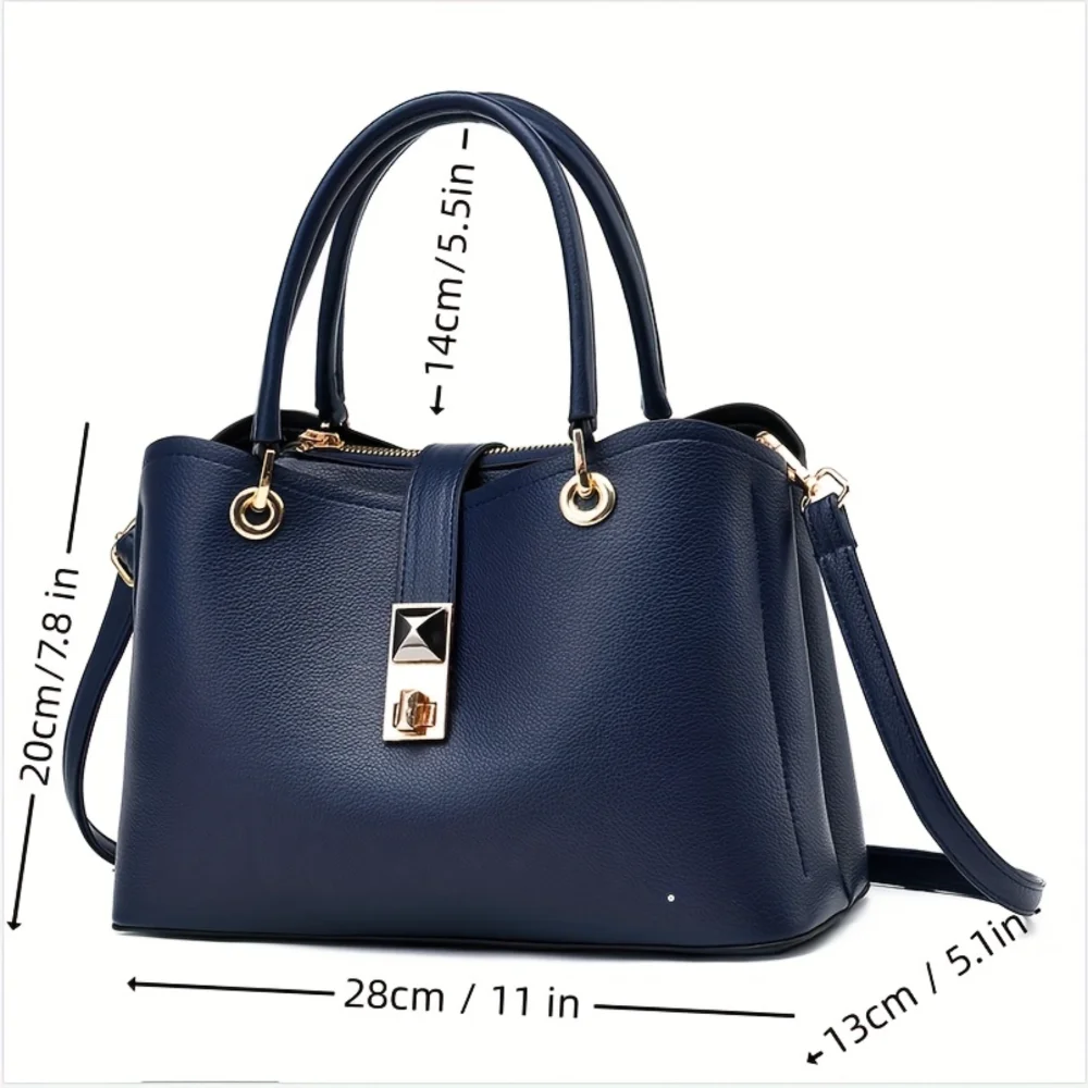Twist Lock Zipper Shoulder Bag, Portable Handle Large Capacity Handbag