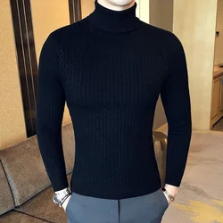 Jesienno-zimowe swetry z golfem Ciepły sweter męski w jednolitym kolorze Slim Pullover Męskie swetry z dzianiny Koszula z dołem