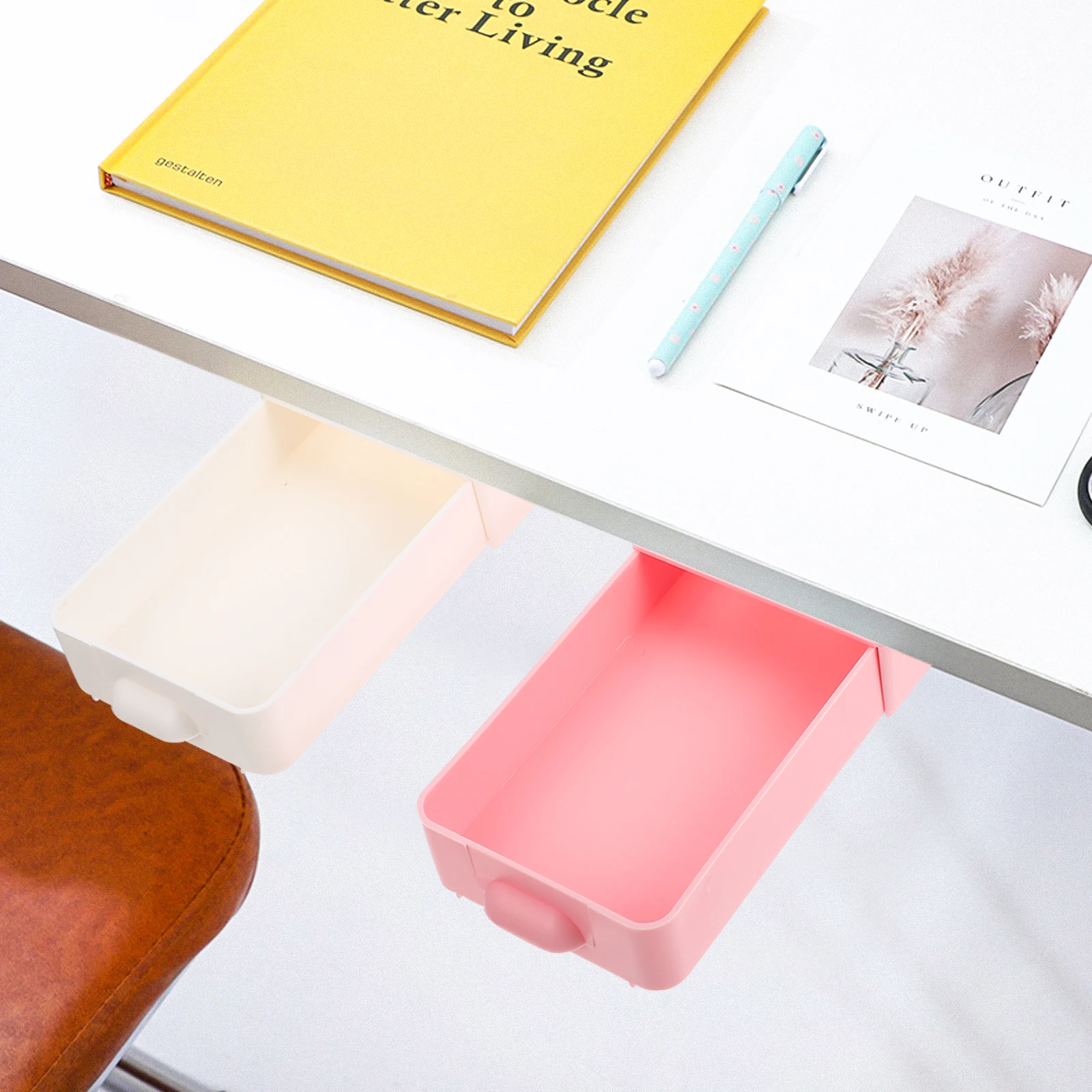 

2pcs Bottom Storage Box ABS Material Under Table Organizer Hidden Drawer Pen Box Hidden Drawer Stationery Organizer