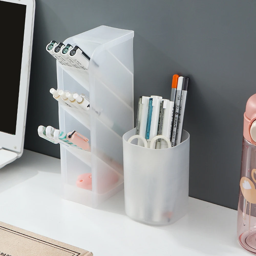Oblique Insertion Type Stand For Pen Desktop Shelf Organizer For Cosmetics Makeup Brush Storage Box Office Stationery Organizer
