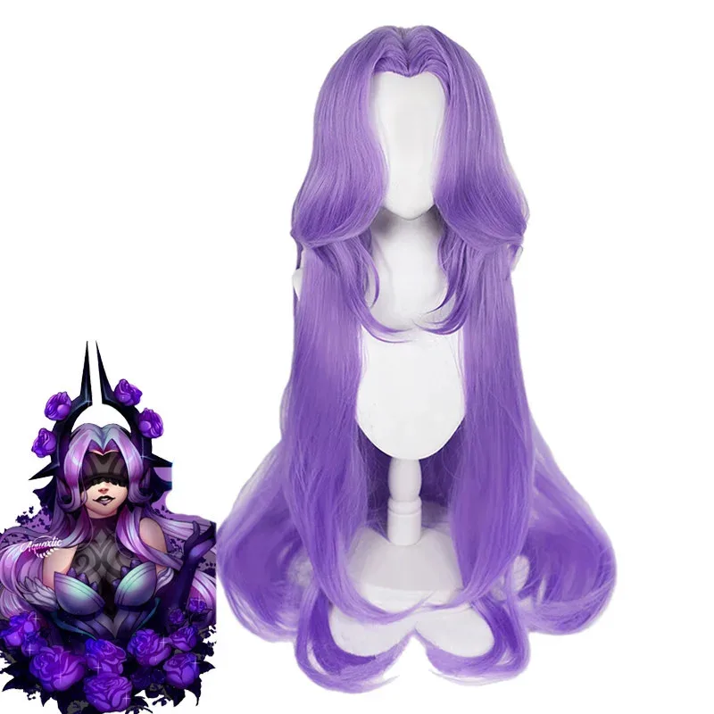 LOL Syndra شعر مستعار تأثيري لعبة LOL ذابل ارتفع Syndra شعر مستعار تأثيري 100 سنتيمتر النساء أغطية الرأس طويل الشعر الاصطناعية مقاومة للحرارة