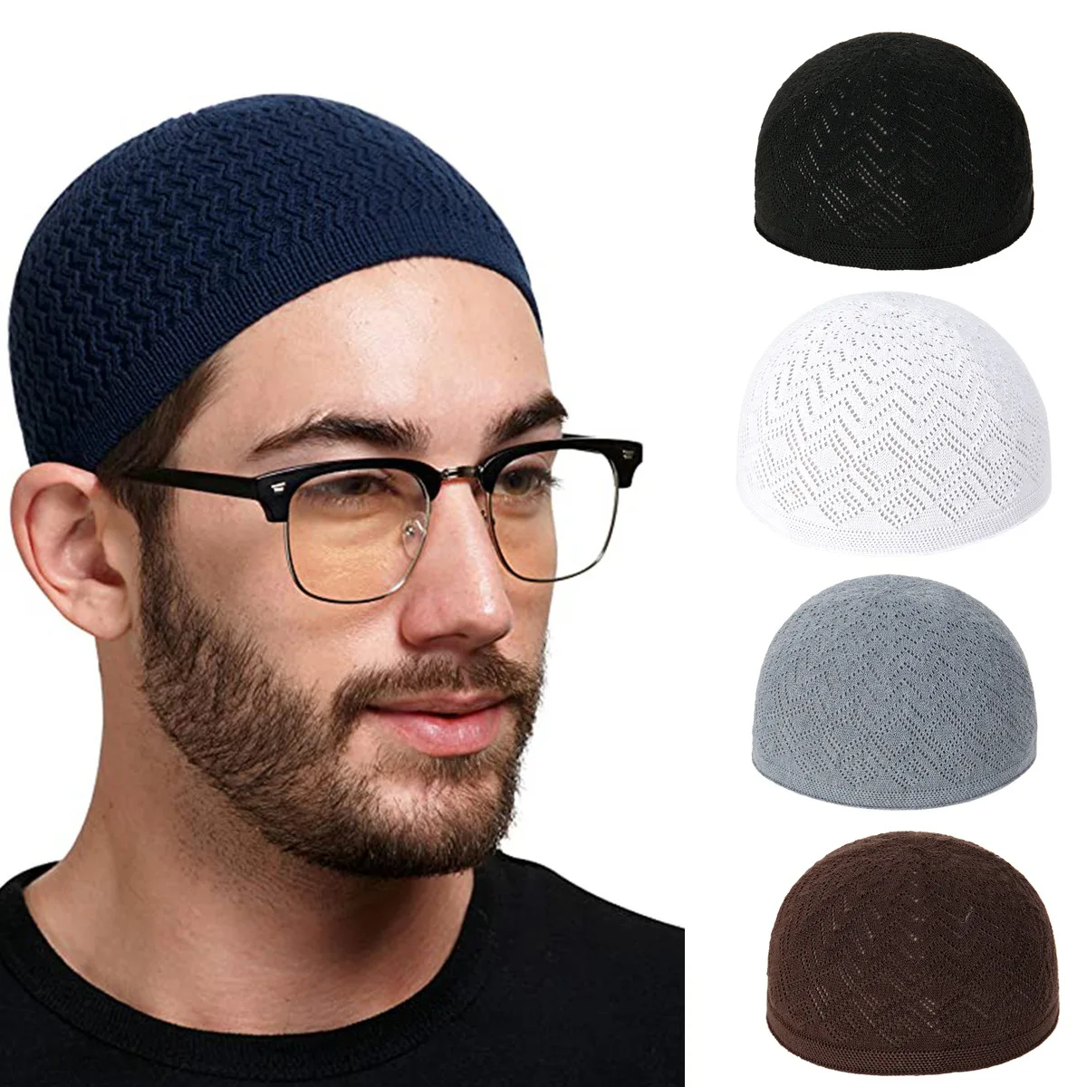 Gorro musulmán turco para hombres y mujeres, gorro islámico, Kufi, Taqiya, Takke, pecí, Calavera, oración, Arabia Saudita, negro, blanco, gris, punto, nuevo