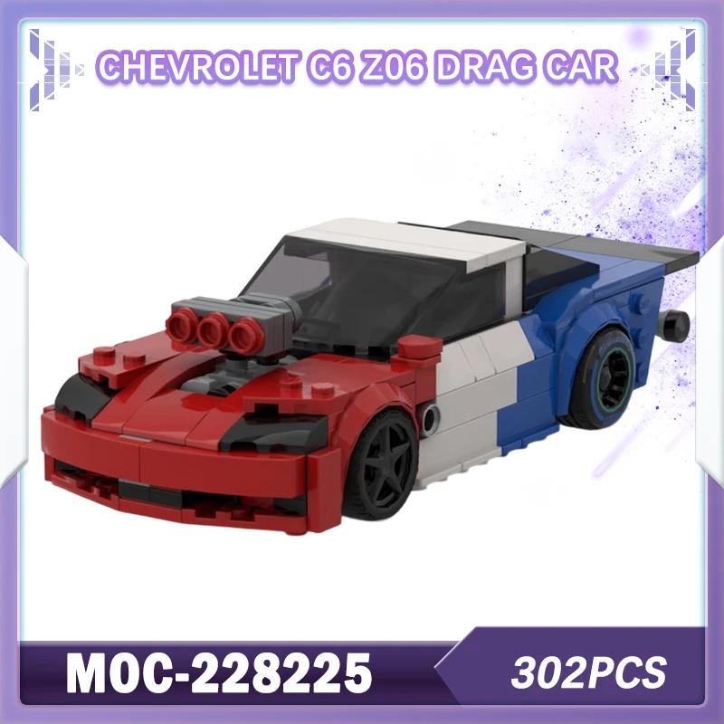 302 pçs MOC-228225 2006 chevrolet c6 z06 arrastar bloco de construção do carro modelo tijolo conjunto criativo decoração desktop presentes de alta qualidade
