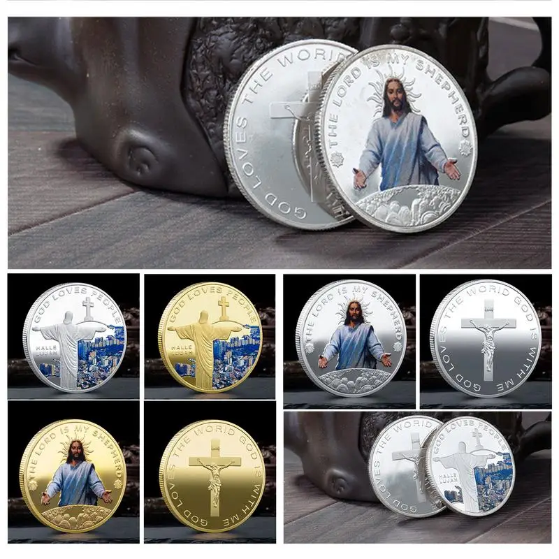 Commemorative Coin Metal Jesus Christ Coin Christmas Blessing Jesus Colour Printed Metal Commemorative Coin Coin Coin Collection