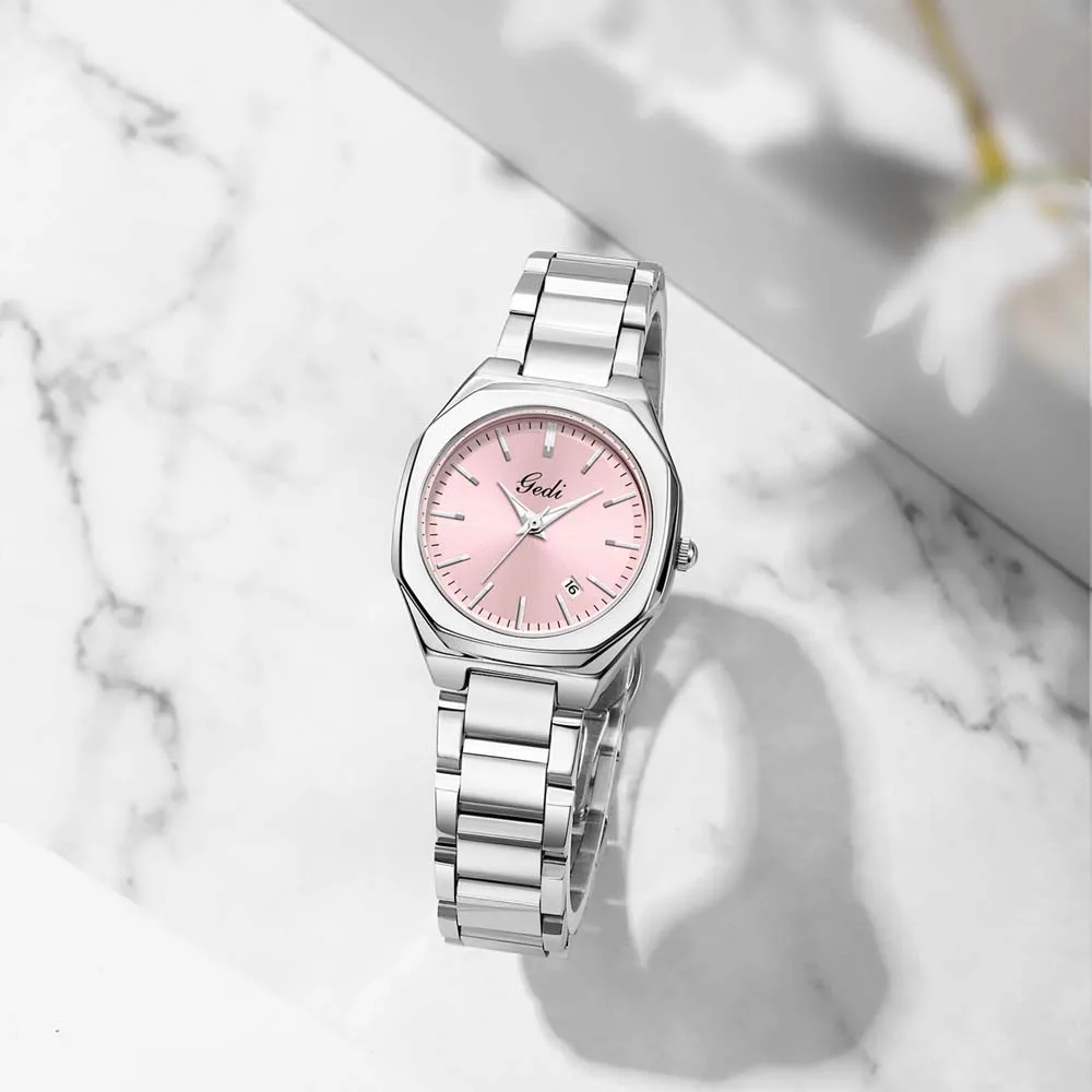 

GEDI женские роскошные часы с ремешком из нержавеющей стали, новый дизайн календаря, высокоэстетические, водонепроницаемые наручные часы, подарок для женщин