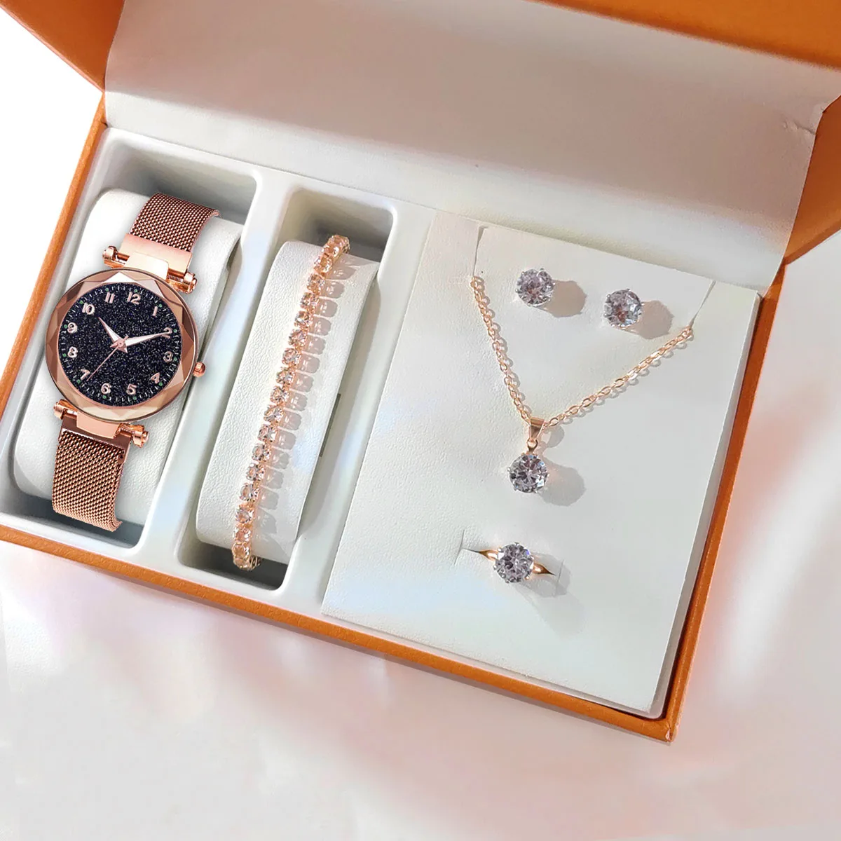 

Роскошные женские магнитные часы Relogio Feminino, градиентные Женские кварцевые наручные часы из нержавеющей стали для подарка