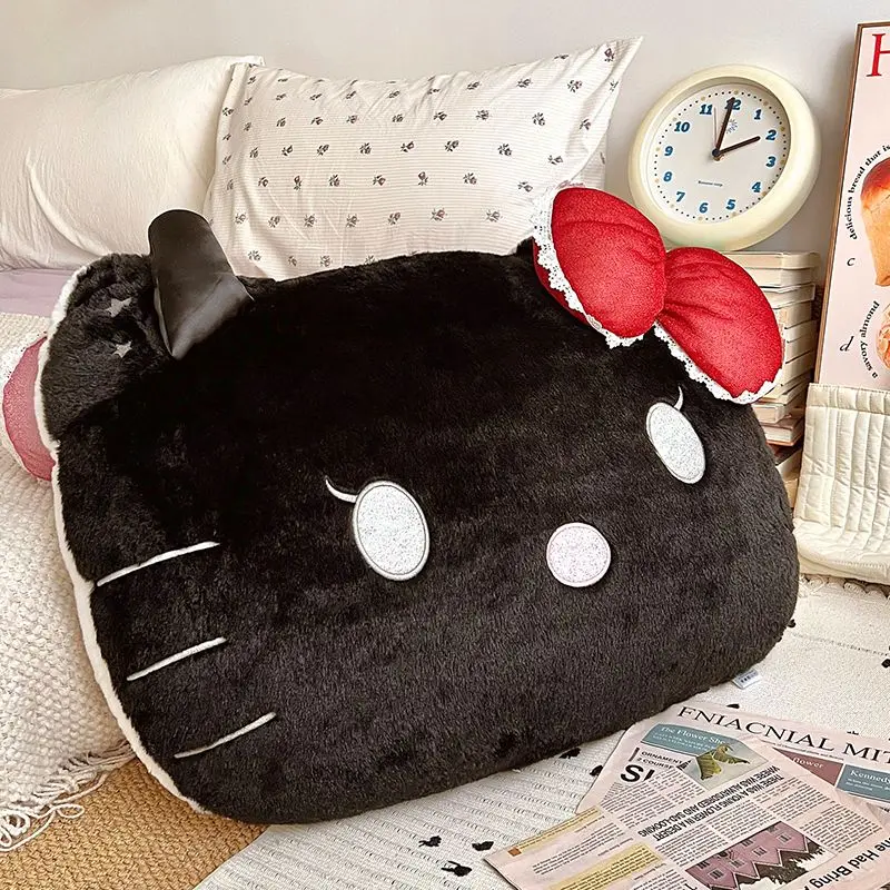 Bonito olá kitty travesseiro de pelúcia kawaii dupla face preto e branco kt gato dos desenhos animados almofada sofá cama presente macio para fãs decoração casa