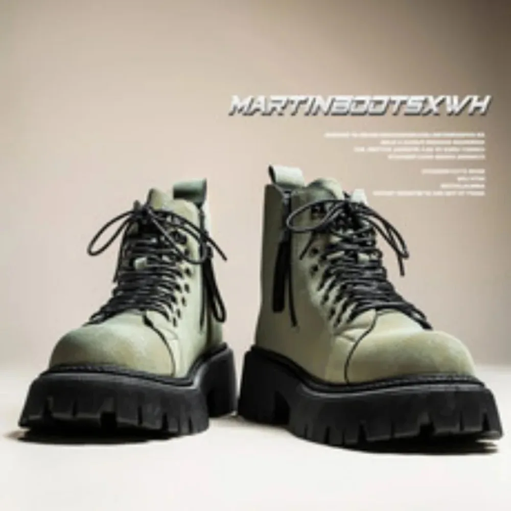 

Hight Quality British Street Style Genuine Leather Ankle Boots For Men's Classic Teenagers Daily Dress Height Increasing Shoes