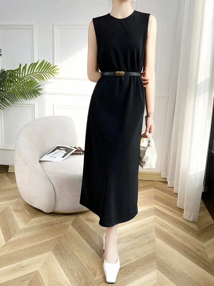 엘레 스벨 새틴 드 여성용 패션 2024 봄 미디 블랙 드 베스트 드 출퇴근 슬레 미드 웨이스트 A라인 스커트