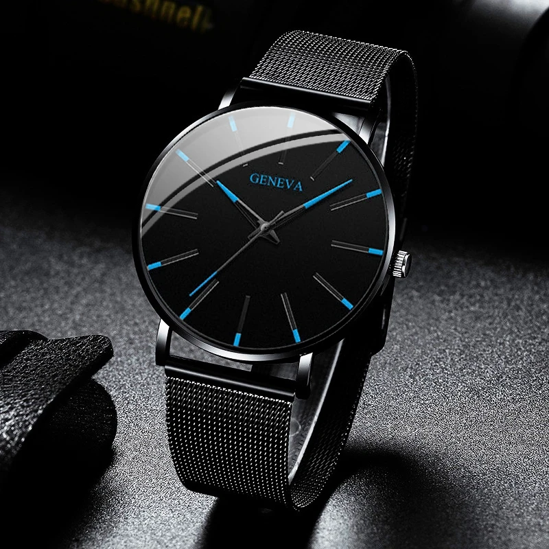 Fashion Ultra Thin Men’s Business Watches Steel Mesh Belt Quartz Wrist Watch for Man Clock Reloj Hombre