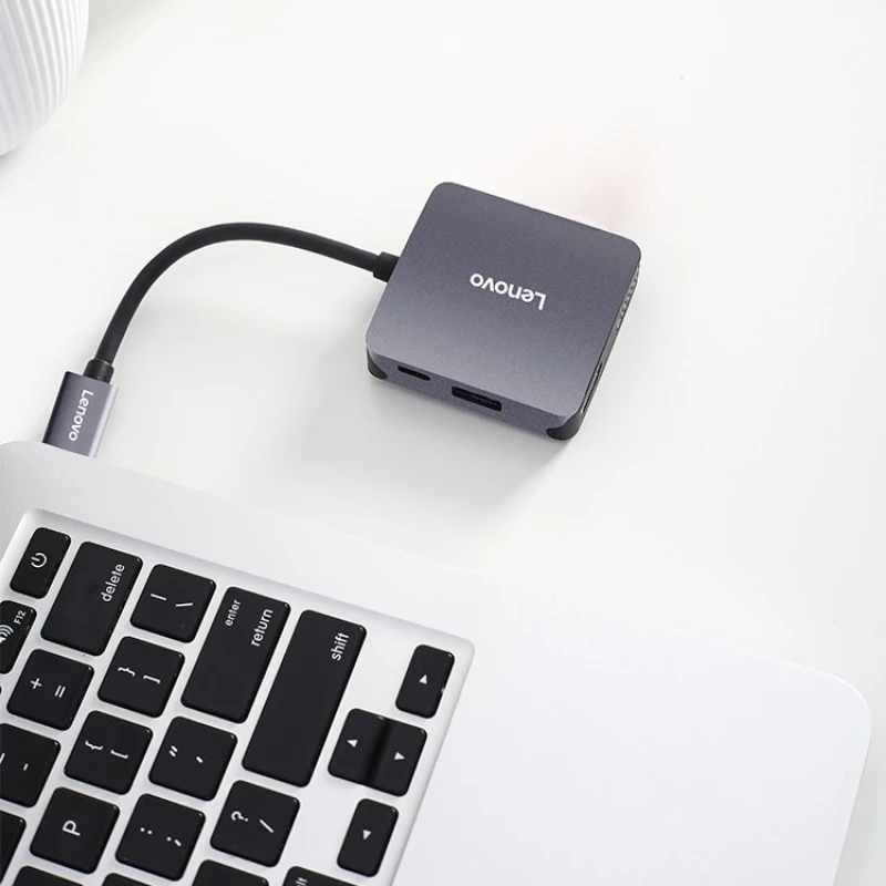 لينوفو-نوع-C حوض التوسع لأجهزة الكمبيوتر المحمول ، HDMI ، VGA محول ، USB-C سبلتر ، 4K HD شاشة الإسقاط ، 6 في 1 كابل