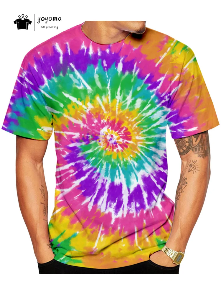 Fashion Color Painting Men's T-Shirt Summer Street Men Short Sleeved Tee 3D Printing Tie Dye T-Shirt Trend Breathable Men's Tops