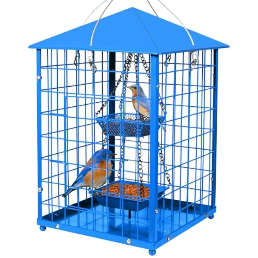 

Outdoor squirrel-proof bird feeder with heavy metal cage weatherproof design 7 lbs capacity two-layer seed cups gray finish ide