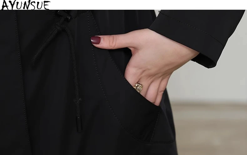 AYUNSUE ラビットファーコート レディース ミンクファー襟 冬服 ミドル丈 本物の毛皮パーカー 女性用コート パルトォ ジェンソーレ 取り外し可能な裏地