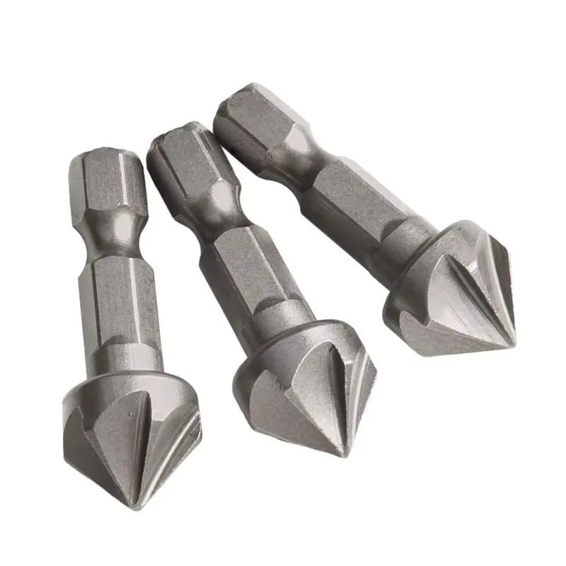3-18pcs Six Flute Drill Bit 90 Degree Bevel Recessed Chamfer Bit Hex Countersink Debur 1/4\