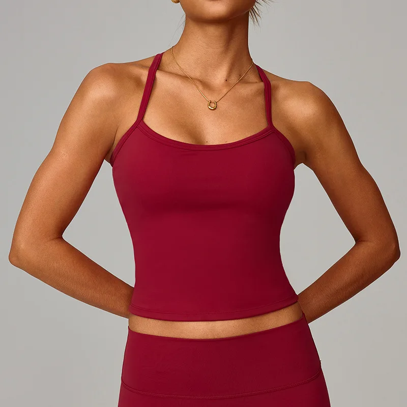 【セール中】レディース ブラッシュバック ヨガ タンク、バックサポート付き速乾性ワークアウト ベスト、ジム & アウトドア用通気性ランニング トップ