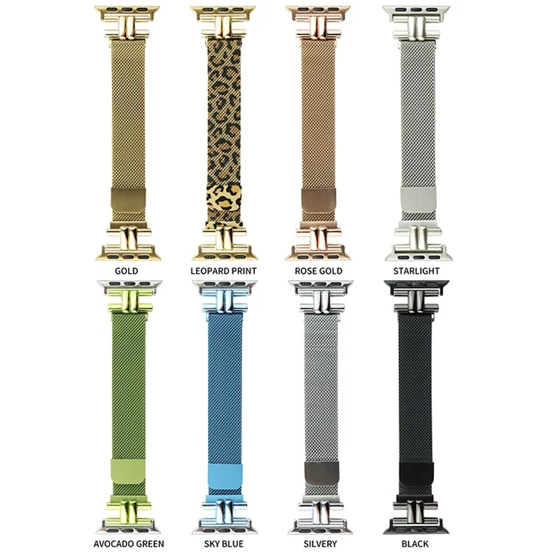 Slim Milanese Loop For Apple Watch Band 41mm 40mm 44mm 45mm iWatch Series 8 7 6 5 SE  Metal Bracelet Women Leopard Strap Correa