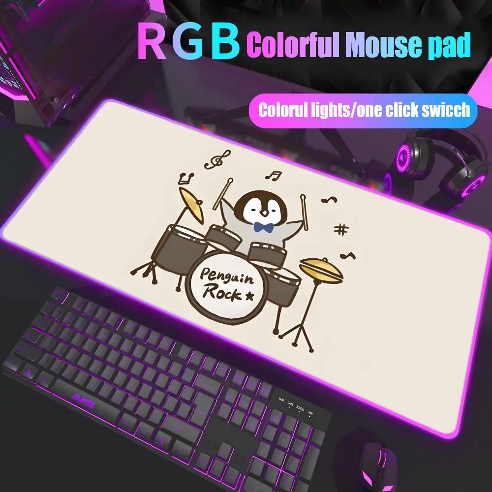 

Penguin And Cat Day Mouse Pad Gamer Rgb Desk Mat Back Light Led Mousepad Setup Gaming Accessories Deskmat Big Mousepad Backlight