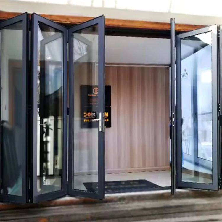 Thermal Break Modern Aluminum Bifold Folding Door Double Glazed Tempered Glass Waterproof Villa Patio Exterior Foldable Door