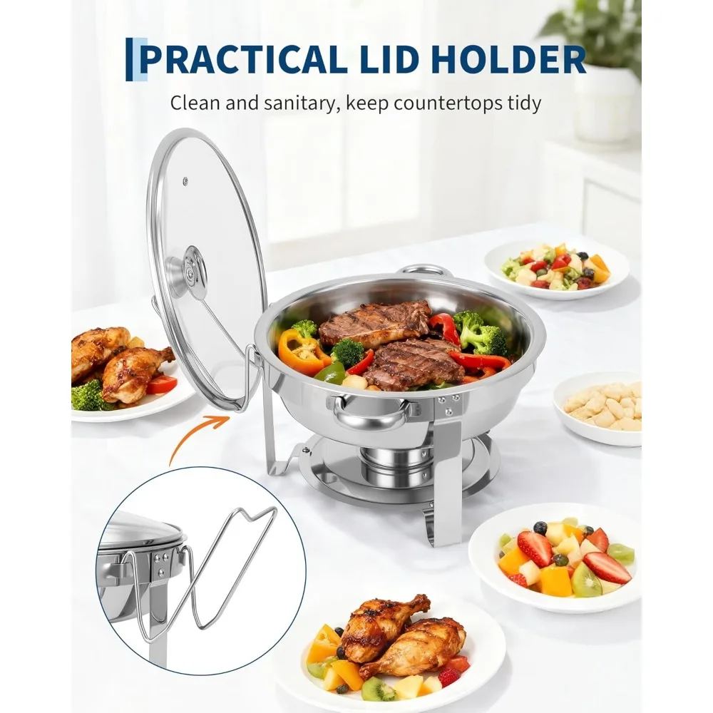 

Набор из 4 круглых жаровни 5QT со стеклянной крышкой, подогреватели из нержавеющей стали для шведского стола, свадьбы, общественного питания