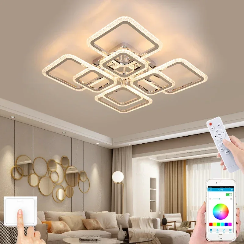 

Modern LED ceiling lamp living room ceiling chandelier bedroom lighting apartment hotel interior lamp RC dimming lamp