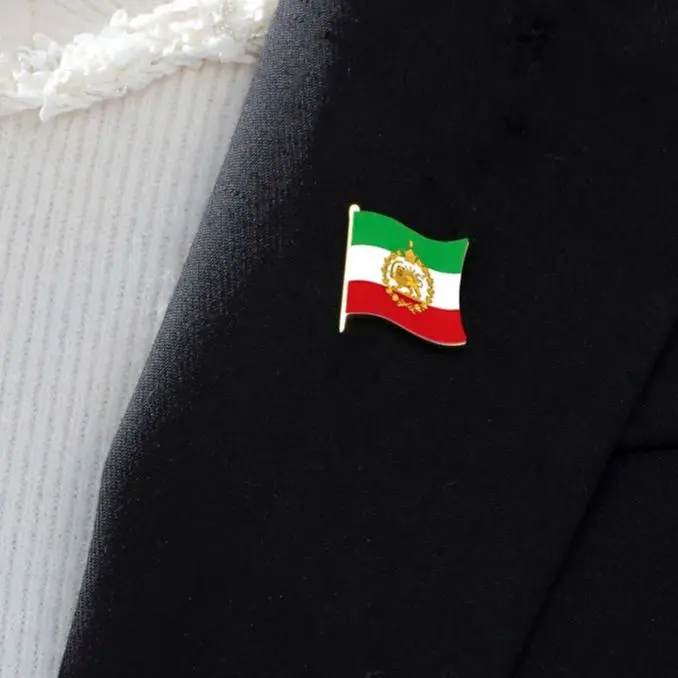 Lucktune Old Historical Iranian Country Flag Brooch Stainless Steel Lion & Sun Lapel Pins For Men's Shirt Badges Jewelry New