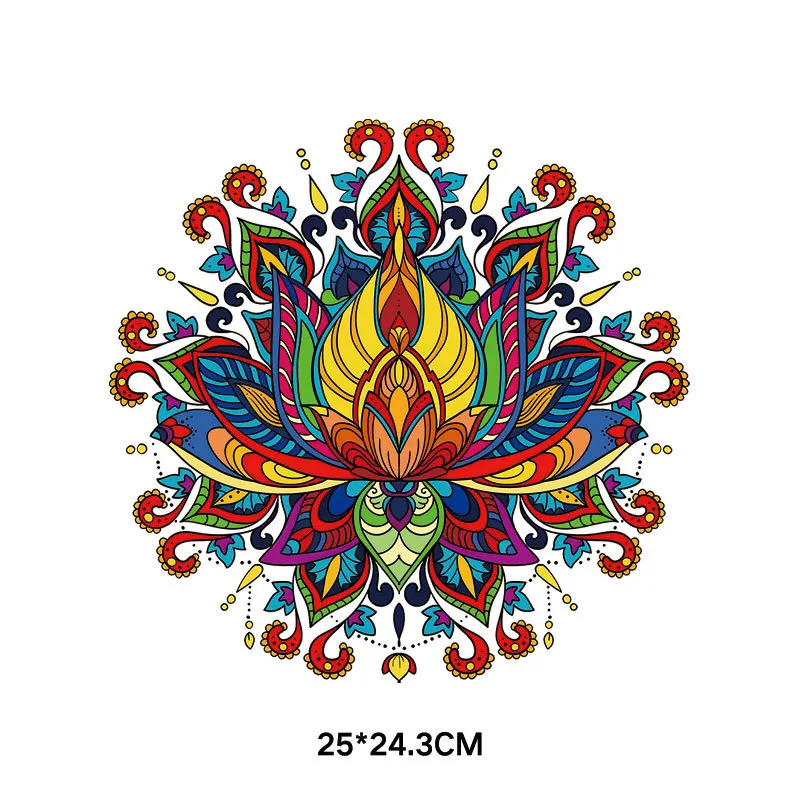 Colorful Flower Mandala Flowers Heat Transfer Vinyl Stripes Thermal Stickers On Clothes Fusible Iron On Patches Custom Patch