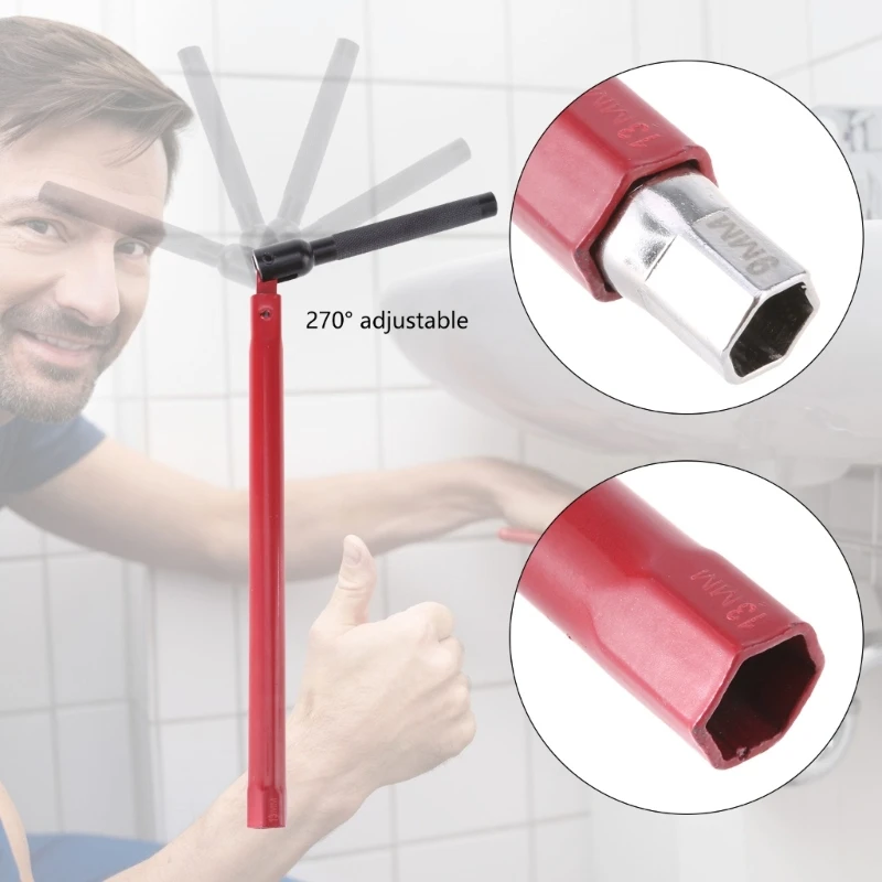 A2UD Faucet Wrench Carbon Steel Plumbers Socket Wrench with 5 Socket and Chuck Tap Back Nut Sink Basin Wrench Tap Tool