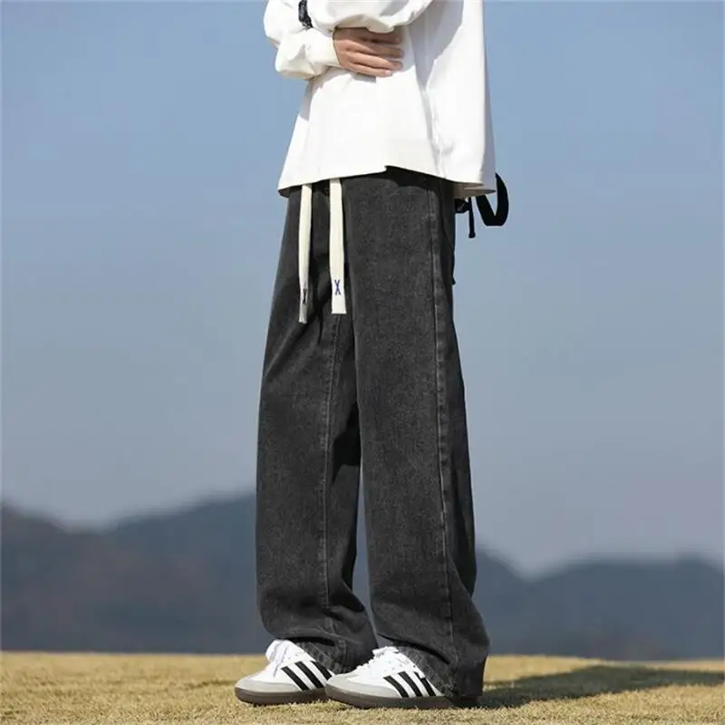 

Men's Straight Leg Jeans - Seasonal Trendy American Retro Streetwear Wide Leg Pants Plus Size Patchwork Casual Long Trousers