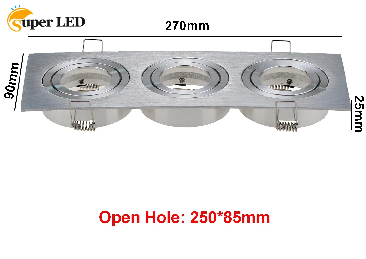 Aluminum Gu10 Cut Hole 250*85mm Lamp Downlights Flush Mount Light Ceiling Triple Head Square Ceiling Lights