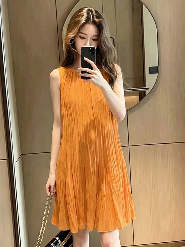 Summer 2026 Women's Fashion Loose Sleeveless Dress Casual High Waist A-Line Skirt Soft Medium Fabric Non-Elastic H-Shape