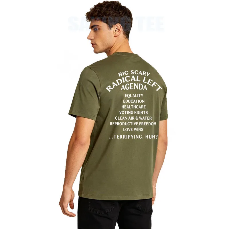 Big Scary Radical Left Agenda Sarkastisches T-Shirt Y2k Lustige Buchstaben Bedrucktes Witziges Spruch-T-Shirt Personalisierte Humor-Streetwear-Kleidung – Detail 5