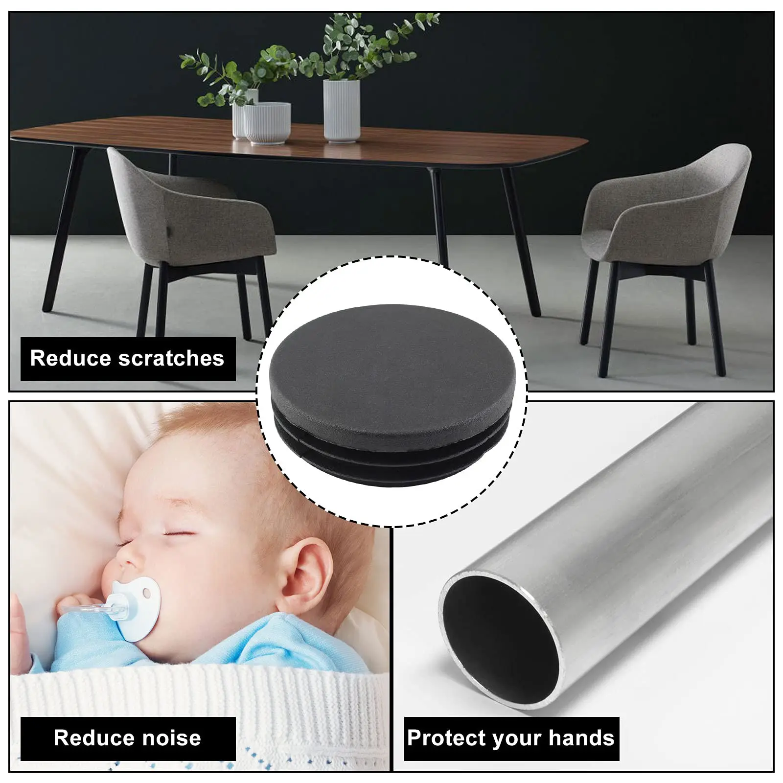 50Pcs Plastic Plugs, 12mm~100mm Black Round End Caps, Pipe Tubing End Cap for Chair Table Stool Leg